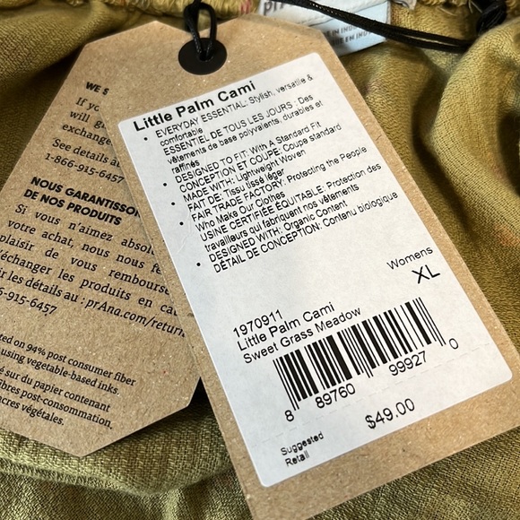 Prana Sweet Grass Meadow Little Palm Organic Cotton Cami Size XL - Picture 9 of 10